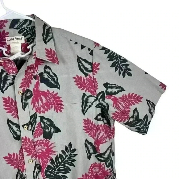 Cooke Street Honolulu Turquoise Gray Floral Short Sleeve Button Up Shirt Large - Picture 3 of 12